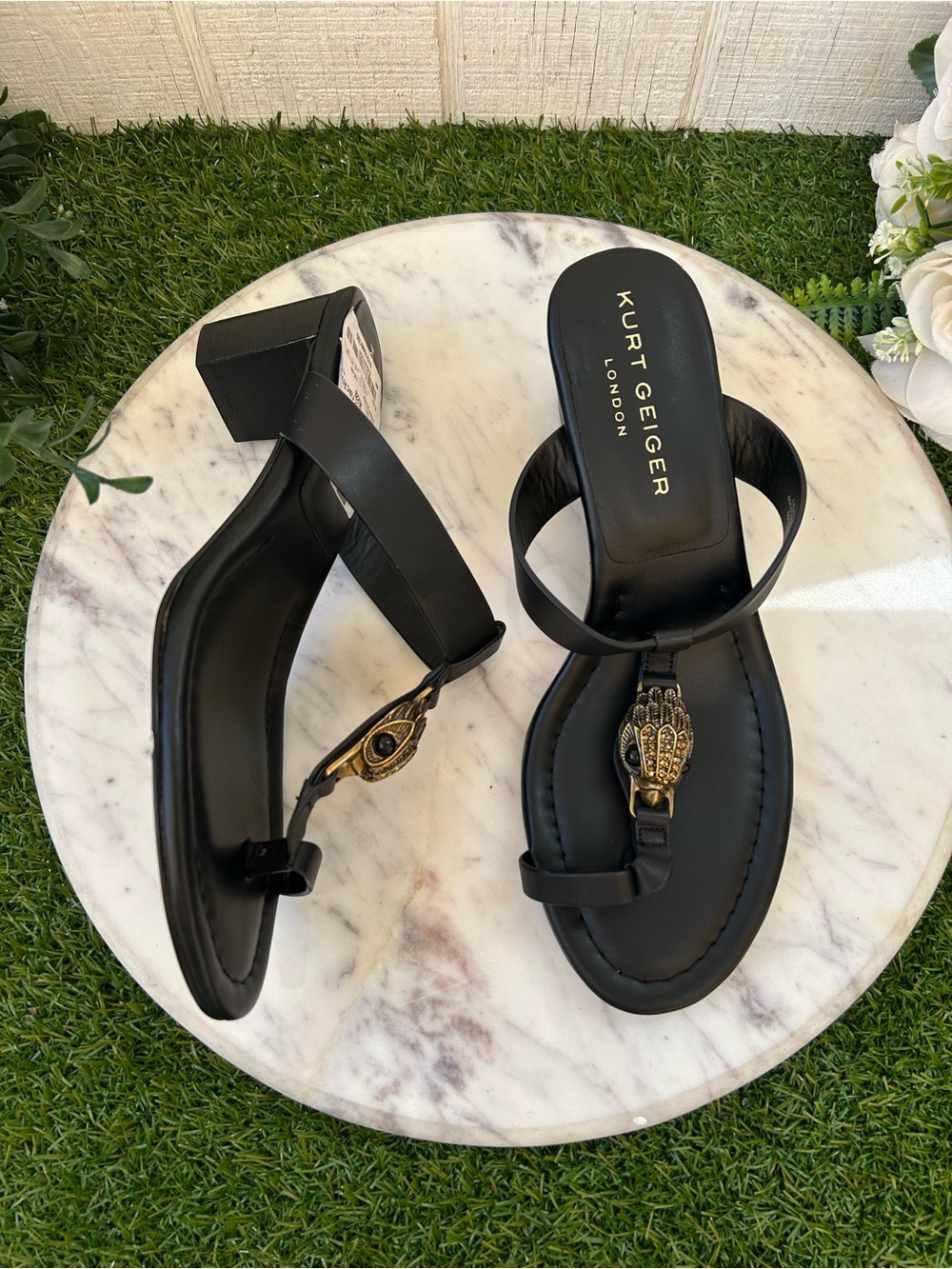 Kurt Geiger Black Embellished Leather Sandals size 8.5 women